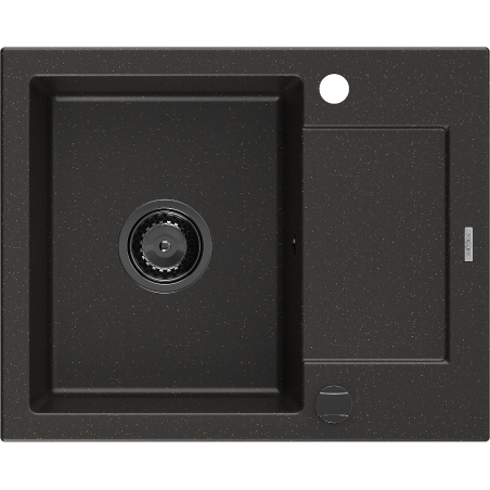 Mexen Enzo 1 rekeszes gránit mosogató csepegtetővel, 576 x 465 mm, fekete/arany metál, fekete szifon - 6506571005-75-B