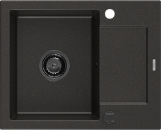 Mexen Enzo 1 rekeszes gránit mosogatótálca csepegtetővel 576 x 465 mm, fekete/arany metál, fekete szifon - 6506571005-75-B