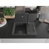Mexen Enzo chiuvetă de granit o cuvă cu scurgător 576 x 465 mm, negru cu pete, sifon negru - 6506571005-76-B