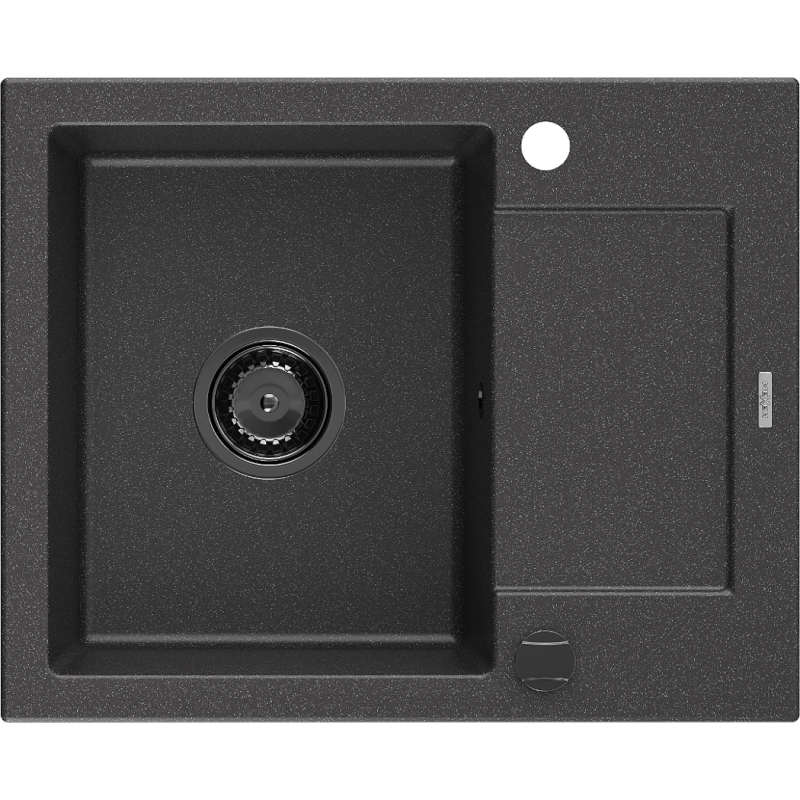 Mexen Enzo chiuvetă din granit cu 1 compartiment cu picurător 576 x 465 mm, Neagră picățele, sifon Neagră - 6506571005-76-B