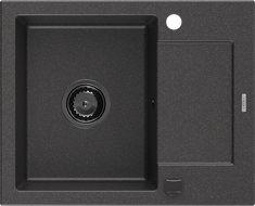 Mexen Enzo chiuvetă de granit cu 1 compartiment și scurgător 576 x 465 mm, negru pătat, sifon negru - 6506571005-76-B
