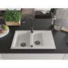 Mexen Gaspar chiuvetă de granit cu 1,5 compartimente și scurgător 737 x 475 mm, albă, sifon negru - 6507731505-20-B