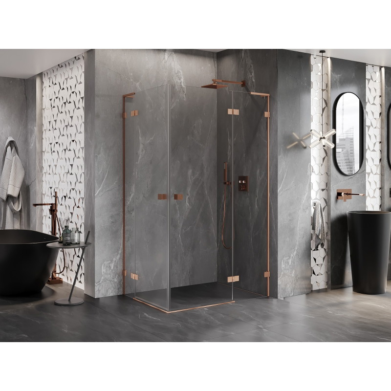 Mexen Lunar L Duo jobbra nyíló zuhanykabin 115 x 110 cm, átlátszó, kefélt réz - 834L-115P-110L-65-00
