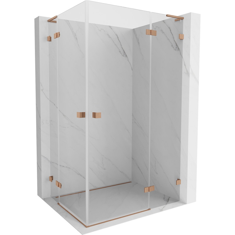 Mexen Lunar L Duo jobbra nyíló zuhanykabin 115 x 110 cm, átlátszó, kefélt réz - 834L-115P-110L-65-00