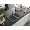 Mexen Gaspar chiuvetă de granit cu 1,5 compartiment cu picurător 737 x 475 mm, gri, sifon Neagră - 6507731505-71-B