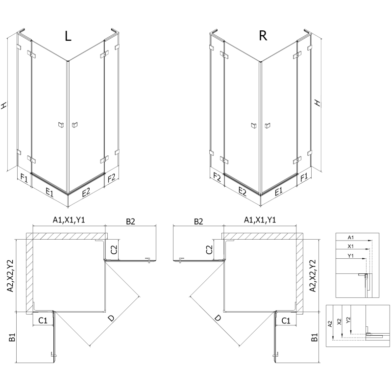 Mexen Lunar L Duo cabină de duș pliabilă dreaptă 115 x 110 cm, transparent, aur roz - 834L-115P-110L-60-00