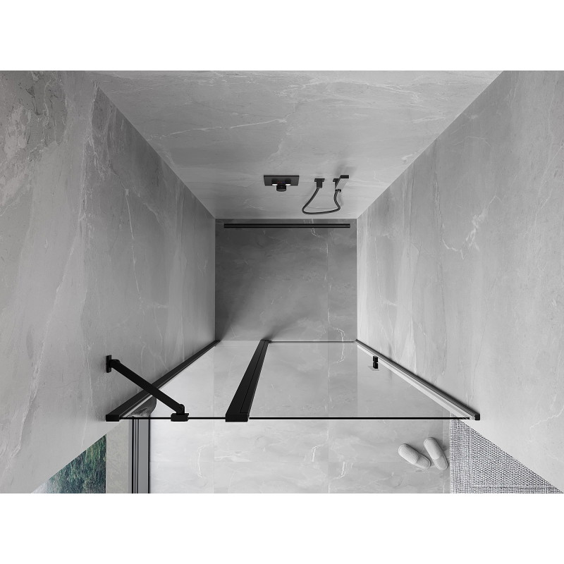 Mexen Mist 75 cm-es nyíló zuhanyajtó, átlátszó, fekete - 8A4-075-000-70-00