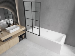 Mexen Alex 1-szárnyú kádparaván 70 x 140 cm, fekete rács fix - 893-070-000-70-77