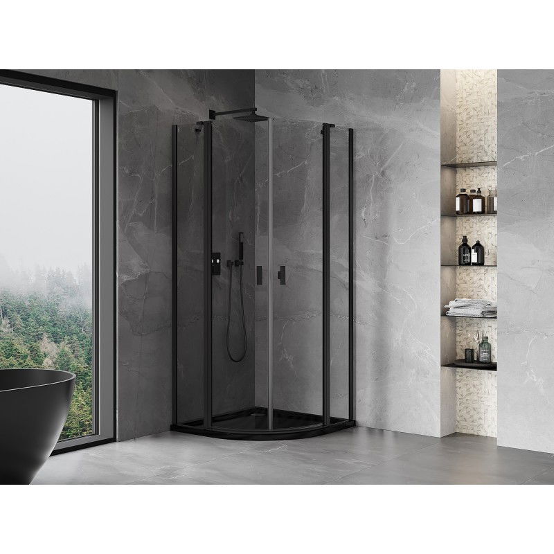 Mexen Mist cabină de duș semicirculară cu deschidere oscilație 90 x 90 cm, transparent, negru - 8A32-090-090-70-00