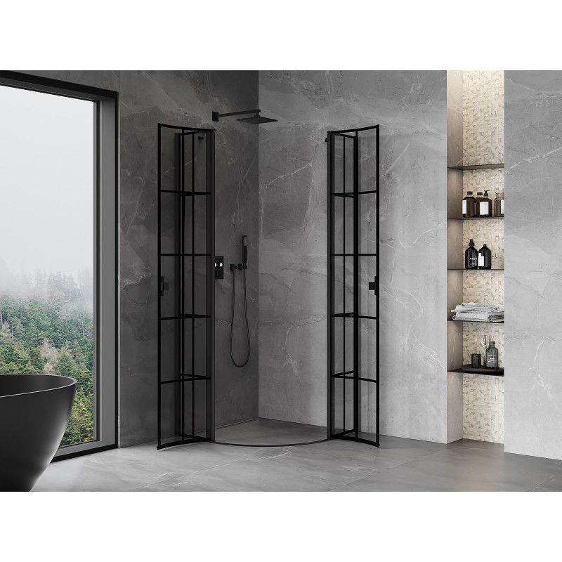 Mexen Mist cabină de duș semicirculară cu deschidere 100 x 100 cm, grilaj negru, negru - 8A32-100-100-70-77