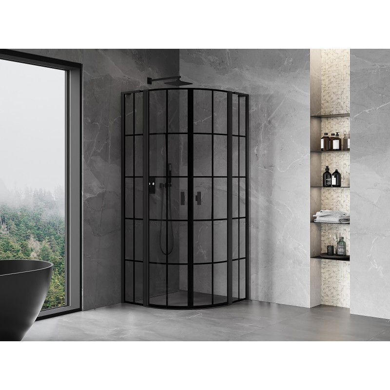 Mexen Mist L cabină de duș semicirculară culisantă 80 x 80 cm, grilaj negru, negru - 8A32L-080-080-70-77