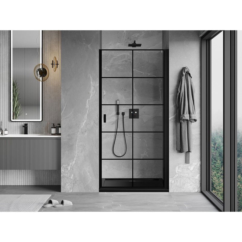 Mexen Mist-B nyíló zuhanyajtó jobb 80 cm, fekete rács, fekete - 8A2-080-000-70-77-P