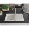 Mexen Pablo chiuvetă din granit cu 1 compartiment cu picurător 752 x 436 mm, Albă, sifon Auriu - 6510751010-20-G