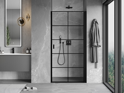 Mexen Mist-B nyíló zuhanyajtó jobb 80 cm, fekete rács, fekete - 8A2-080-000-70-77-P