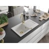 Mexen Pablo chiuvetă din granit cu 1 compartiment cu picurător 752 x 436 mm, Albă, sifon Auriu - 6510751010-20-G