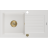 Mexen Pablo 1 medencés gránit mosogató csepegtetővel 752 x 436 mm, fehér, arany szifon - 6510751010-20-G