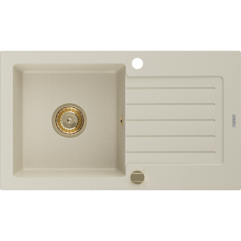 Mexen Pablo1-medencés gránit mosogató edényszárítóval 752 x 436 mm, Bézs, szifon Arany - 6510751010-69-G