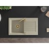 Mexen Pablo chiuvetă de bucătărie din granit cu 1 compartiment cu picurător 752 x 436 mm, bej, sifon auriu - 6510751010-69-G