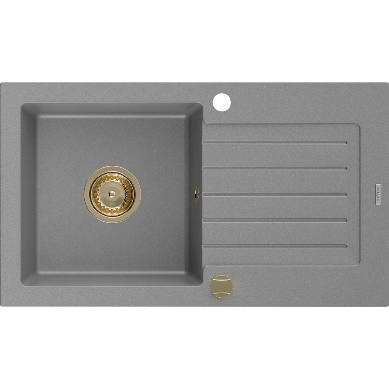 Mexen Pablo1-medencés gránit mosogató edényszárítóval 752 x 436 mm, Szürke, szifon Arany - 6510751010-71-G