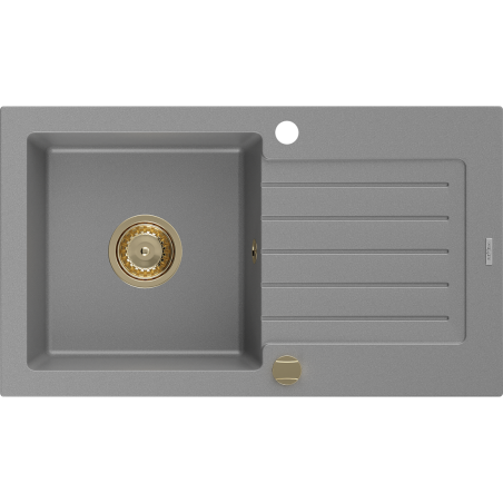 Mexen Pablo1-medencés gránit mosogató edényszárítóval 752 x 436 mm, Szürke, szifon Arany - 6510751010-71-G