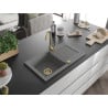 Mexen Pablo chiuvetă din granit cu 1 compartiment cu picurător 752 x 436 mm, gri, sifon Auriu - 6510751010-71-G