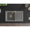 Mexen Pablo chiuvetă de granit cu 1 cuvă și picurător 752 x 436 mm, gri, sifon auriu - 6510751010-71-G