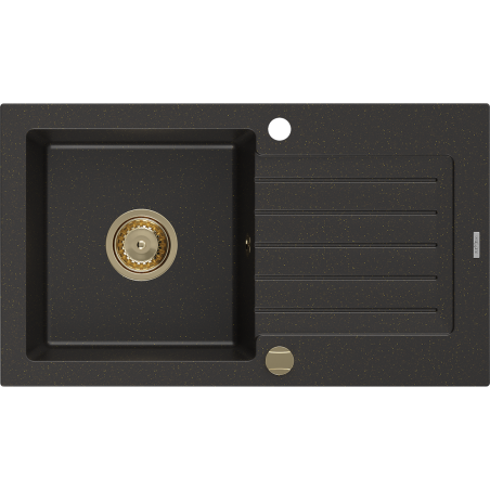 Mexen Pablo1-medencés gránit mosogató edényszárítóval 752 x 436 mm, Fekete/Fém arany, szifon Arany - 6510751010-75-G