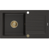 Mexen Pablo chiuvetă de granit cu o cameră și scurgător 752 x 436 mm, negru/auriu metalic, sifon auriu - 6510751010-75-G