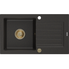 Mexen Pablo chiuvetă din granit cu 1 compartiment cu picurător 752 x 436 mm, Neagră/Auriu metalic, sifon Auriu - 6510751010-75-G