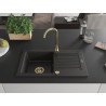 Mexen Pablo chiuvetă de granit cu o cameră și scurgător 752 x 436 mm, negru/auriu metalic, sifon auriu - 6510751010-75-G