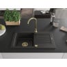 Mexen Pablo chiuvetă din granit cu 1 compartiment cu picurător 752 x 436 mm, Neagră/Auriu metalic, sifon Auriu - 6510751010-75-G