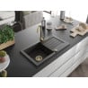 Mexen Pablo1-medencés gránit mosogató edényszárítóval 752 x 436 mm, Fekete/Fém arany, szifon Arany - 6510751010-75-G