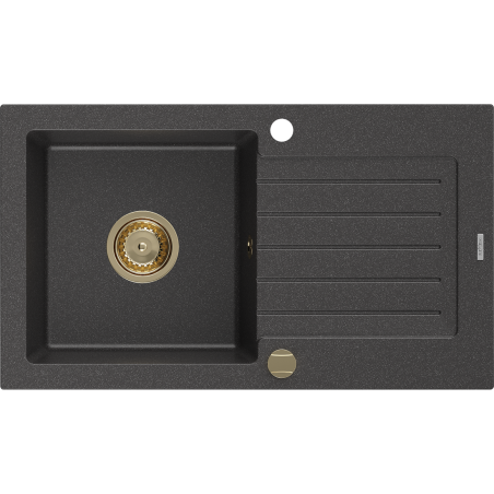 Mexen Pablo chiuvetă din granit cu 1 compartiment cu picurător 752 x 436 mm, Neagră picățele, sifon Auriu - 6510751010-76-G