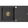Mexen Pablo chiuvetă din granit cu 1 compartiment cu picurător 752 x 436 mm, Neagră picățele, sifon Auriu - 6510751010-76-G