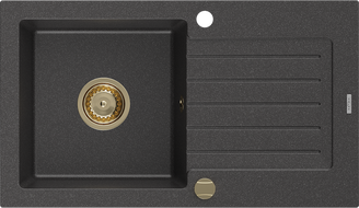 Mexen Pablo gránit mosogató 1-medencés csepegtetővel 752 x 436 mm, fekete pöttyös, arany szifon - 6510751010-76-G