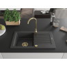 Mexen Pablo chiuvetă de granit cu 1 cuvă și scurgător 752 x 436 mm, negru cu pete, sifon auriu - 6510751010-76-G