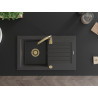 Mexen Pablo chiuvetă de granit cu 1 cuvă și scurgător 752 x 436 mm, negru cu pete, sifon auriu - 6510751010-76-G