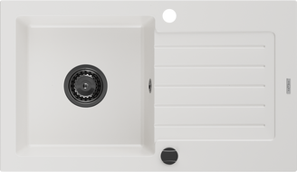 Mexen Pablo chiuvetă granit 1-cu un compartiment cu scurgător 752 x 436 mm, alb, sifon negru - 6510751010-20-B