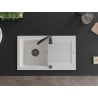 Mexen Pablo 1-medencés gránit mosogató csepegtetővel 752 x 436 mm, fehér, fekete szifon - 6510751010-20-B