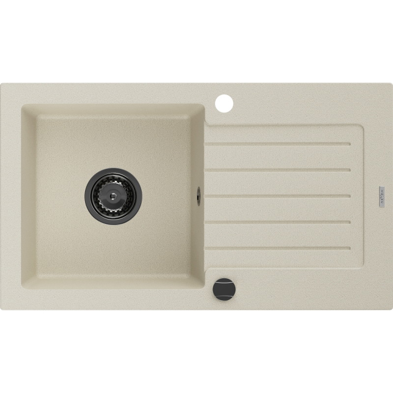 Mexen Pablo chiuvetă de granit cu 1 compartiment cu scurgător 752 x 436 mm, bej, sifon negru - 6510751010-69-B