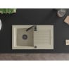 Mexen Pablo chiuvetă din granit cu o cuvă și scurgător 752 x 436 mm, bej, sifon negru - 6510751010-69-B