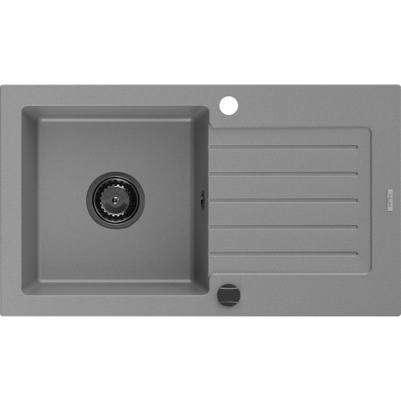 Mexen Pablo chiuvetă de granit cu 1 compartiment și scurgător 752 x 436 mm, gri, sifon negru - 6510751010-71-B