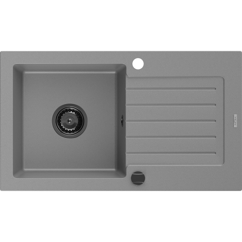 Mexen Pablo1-medencés gránit mosogató edényszárítóval 752 x 436 mm, Szürke, szifon Fekete - 6510751010-71-B