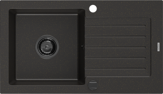 Mexen Pablo chiuvetă de granit cu 1 compartiment și picurător 752 x 436 mm, negru/auriu metalic, sifon negru - 6510751010-75-B