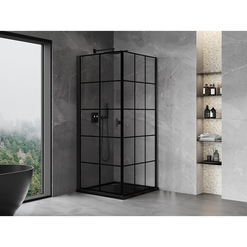 Mexen Mist-B cabină de duș pivotantă pe stânga 70 x 70 cm, grilaj negru, negru - 8A2T-070-070-70-77-L