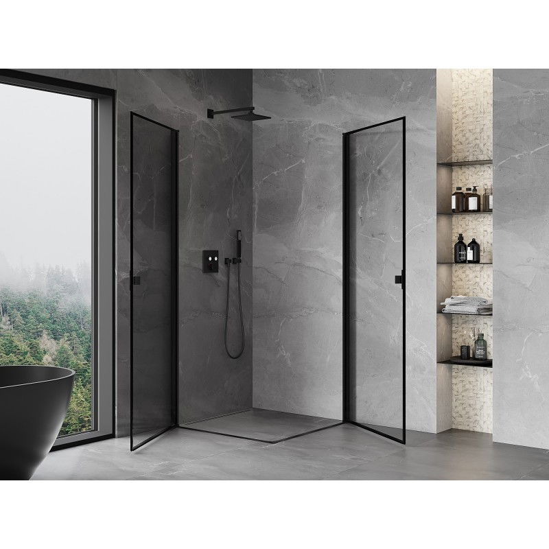 Mexen Mist-B Duo cabină de duș batantă 80 x 80 cm, cadru negru, negru - 8A2-080L-080P-70-70