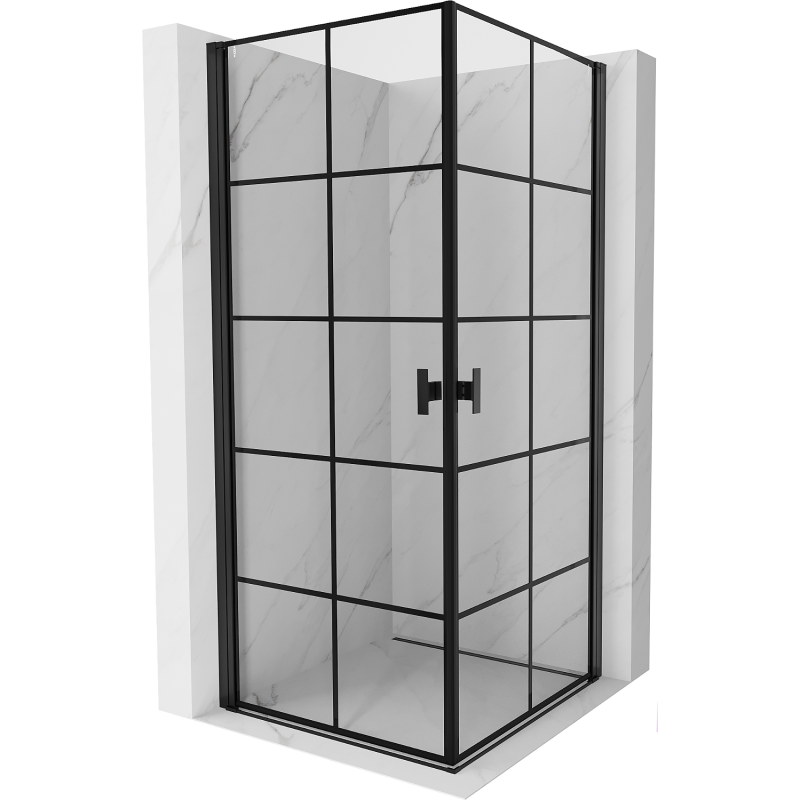 Mexen Mist-B Duo cabină de duș batantă 90 x 90 cm, grilaj negru, negru - 8A2-090L-090P-70-77