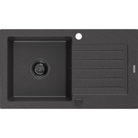 Mexen Pablo1-medencés gránit mosogató edényszárítóval 752 x 436 mm, Fekete foltos, szifon Fekete - 6510751010-76-B