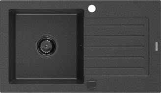 Mexen Pablo1-medencés gránit mosogató edényszárítóval 752 x 436 mm, Fekete foltos, szifon Fekete - 6510751010-76-B