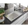 Mexen Elias chiuvetă de granit cu o cuvă și picurător, 795 x 480 mm, alb, sifon auriu - 6511791005-20-G